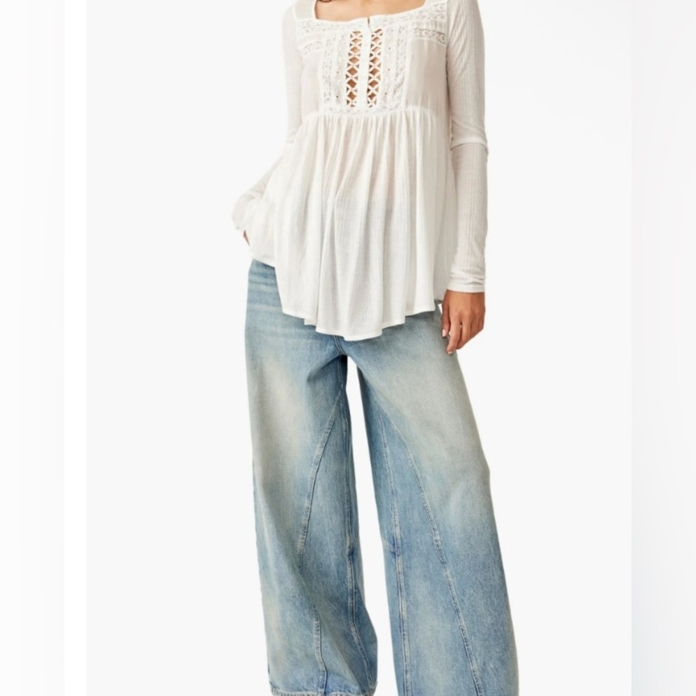 Free People White Lace Detail Women's Top